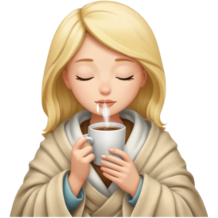girl inside a blanket sipping coffee eyes closed emoji
