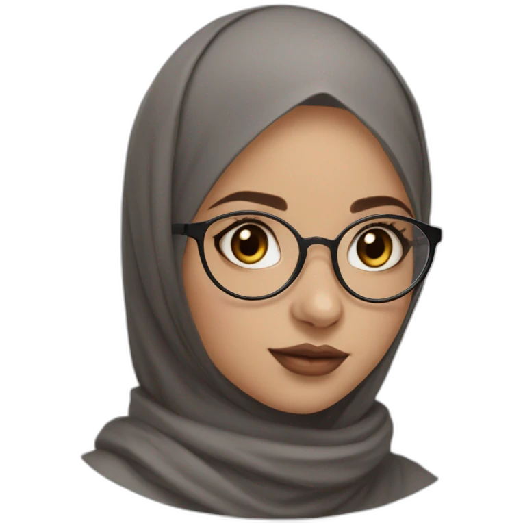 Black hijab white fair skin girl brown eyes wearing round circular metal glasses no make up big cheeks almond eyes pink lips emoji