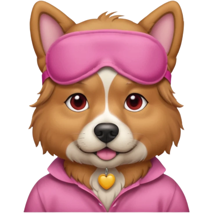 a dog with red sleep mask and wearing pink shirt emoji