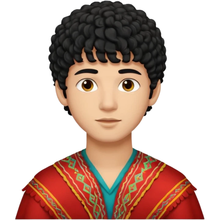 Young man with black curly hair fringe Haircut and light dark skin, moroccan / amazingh race emoji