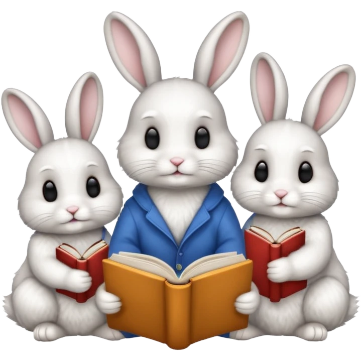 3 rabbits reading book emoji
