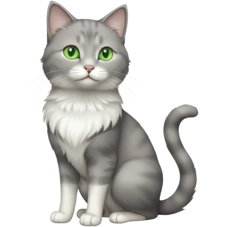 full body view of beautiful female grey cat with green eyes, white toes and white chest emoji