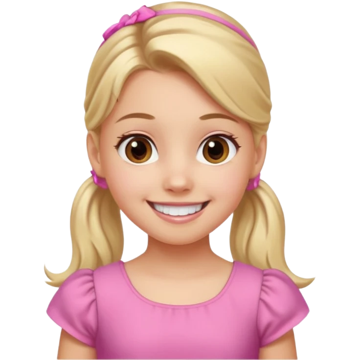 White girl child with blond ponytail and brown eyes big smile emoji