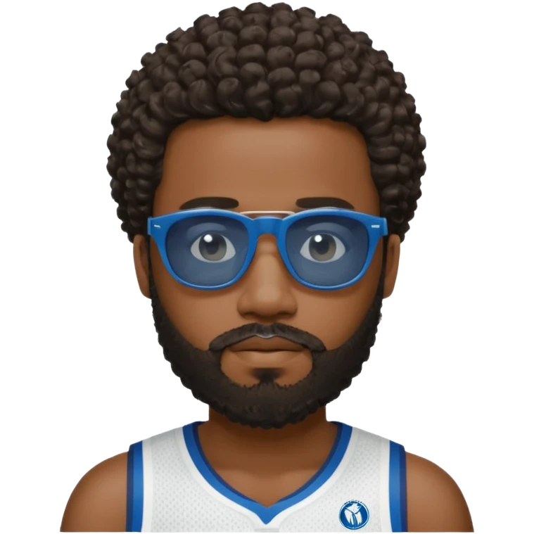 Black man with black sunglasses and curly short
 hair with a full beard and sideburns in a Dallas mavericks jersey emoji