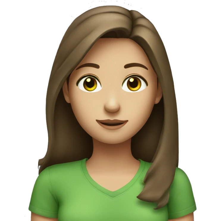A girl with brown hair green eyes green shirt  emoji