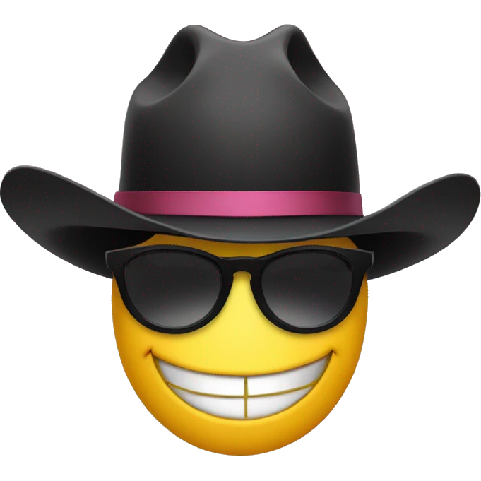 Rose tinted glasses with black cowboy hat and smiley face  emoji