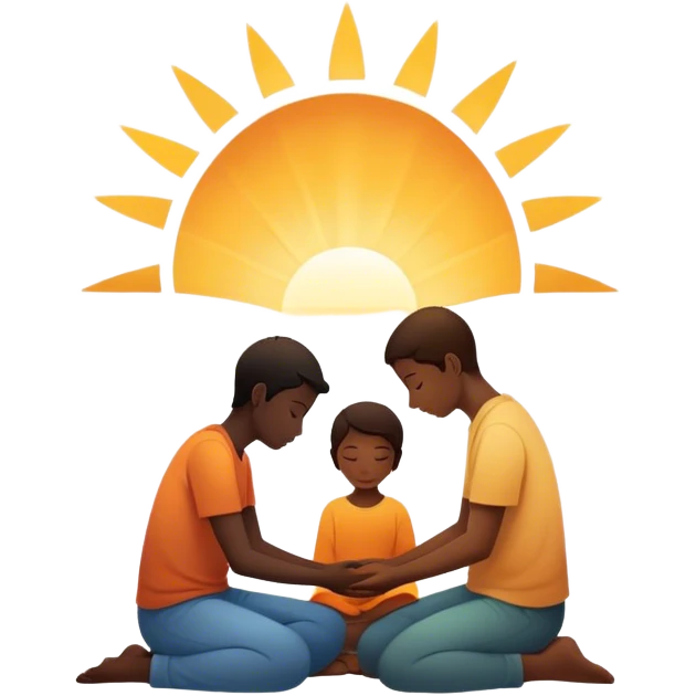 A silhouette of a person sitting with their head down, surrounded by two figures—one offering a hand and another radiating warmth, symbolizing kindness. A soft light behind them represents hope, unseen but present. 🌅 emoji