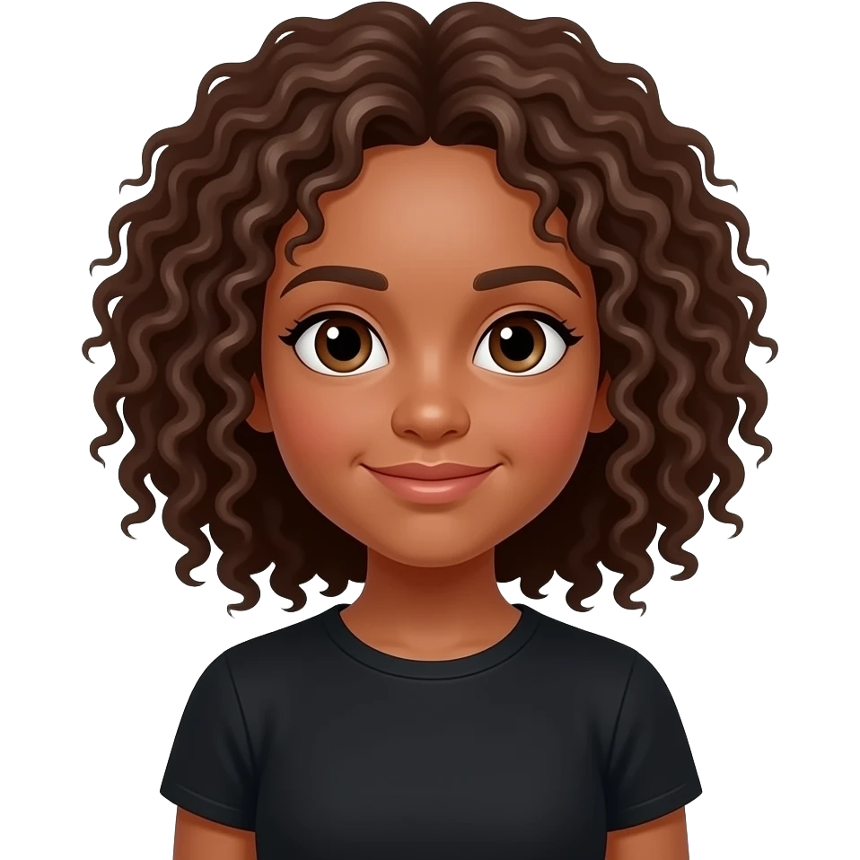 short girl brown curly hair 12yr old black  shirt slightly dark skin emoji