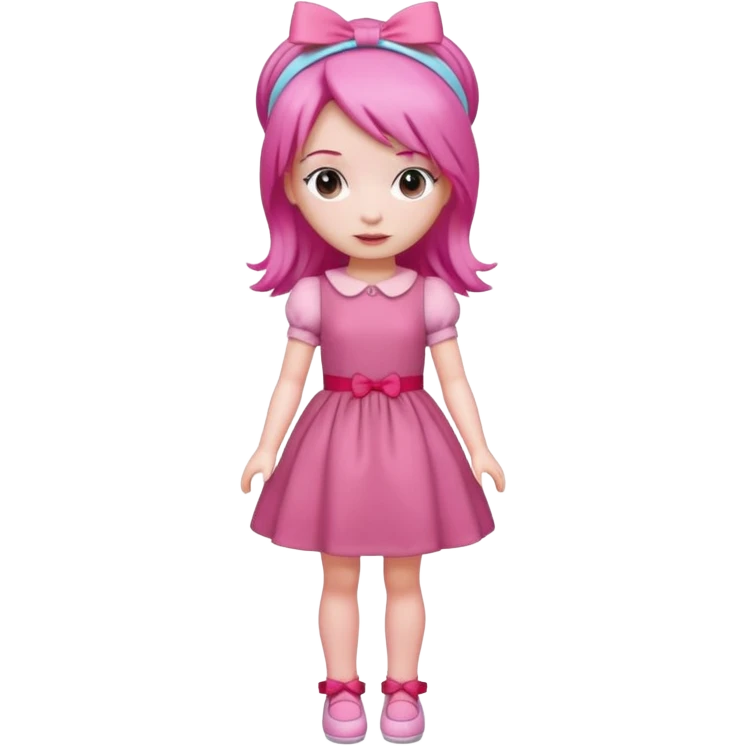 Isolated detaile illustration modern raspberry torte doll figurine full body with pink hair and a pink hairband standing emoji