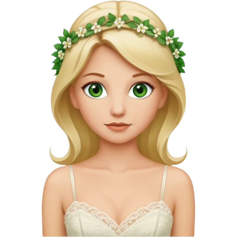 blonde haired green eyed bride in ivory gown with spaghetti straps emoji