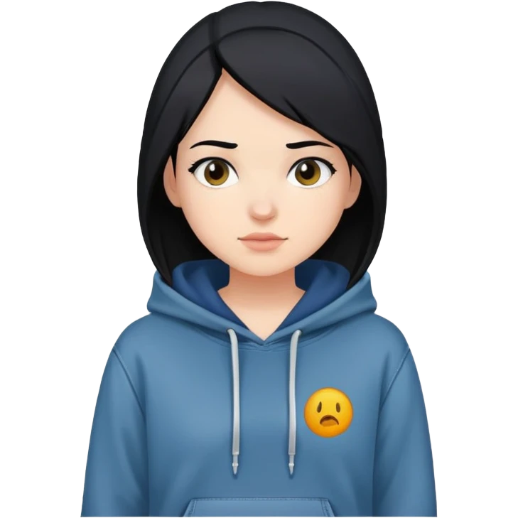 girl with black hair, wearing a hoodie and jeans, boyish look emoji
