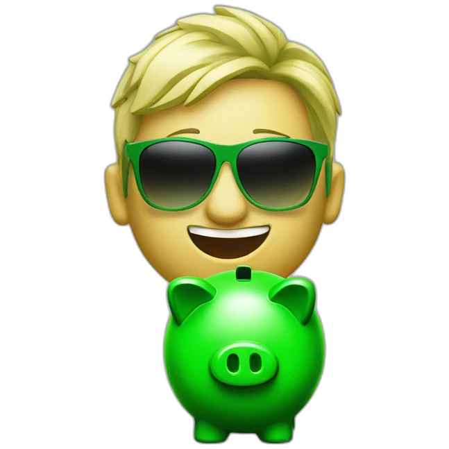 green piggybank with green sunglasses emoji