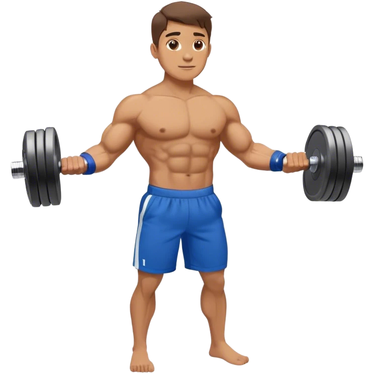 man with blue shorts doing side-lateral raise (T pose) with light dumbbells emoji