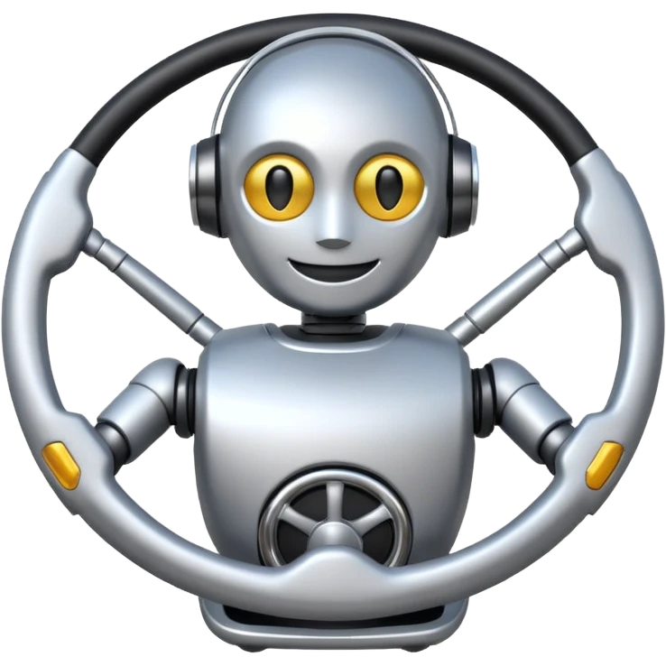 friendly robot with a steering wheel representing Selenium WebDriver, emoji style emoji