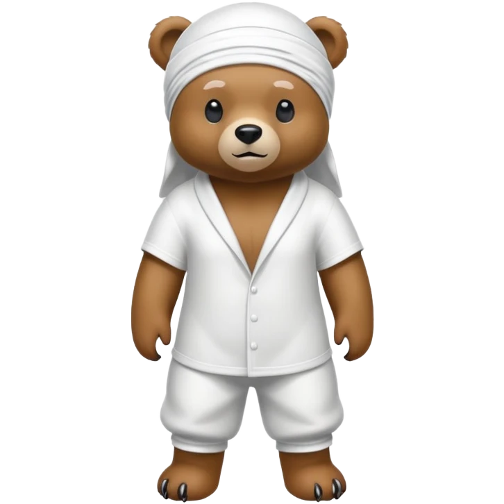 Complete full-body view of a bear wearing a white durag, showing from head to toe emoji