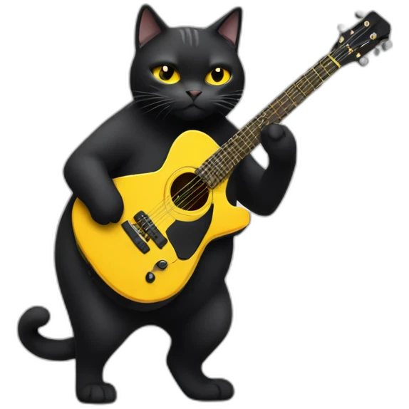 Black fat cat with yellow eyes playing guitar emoji