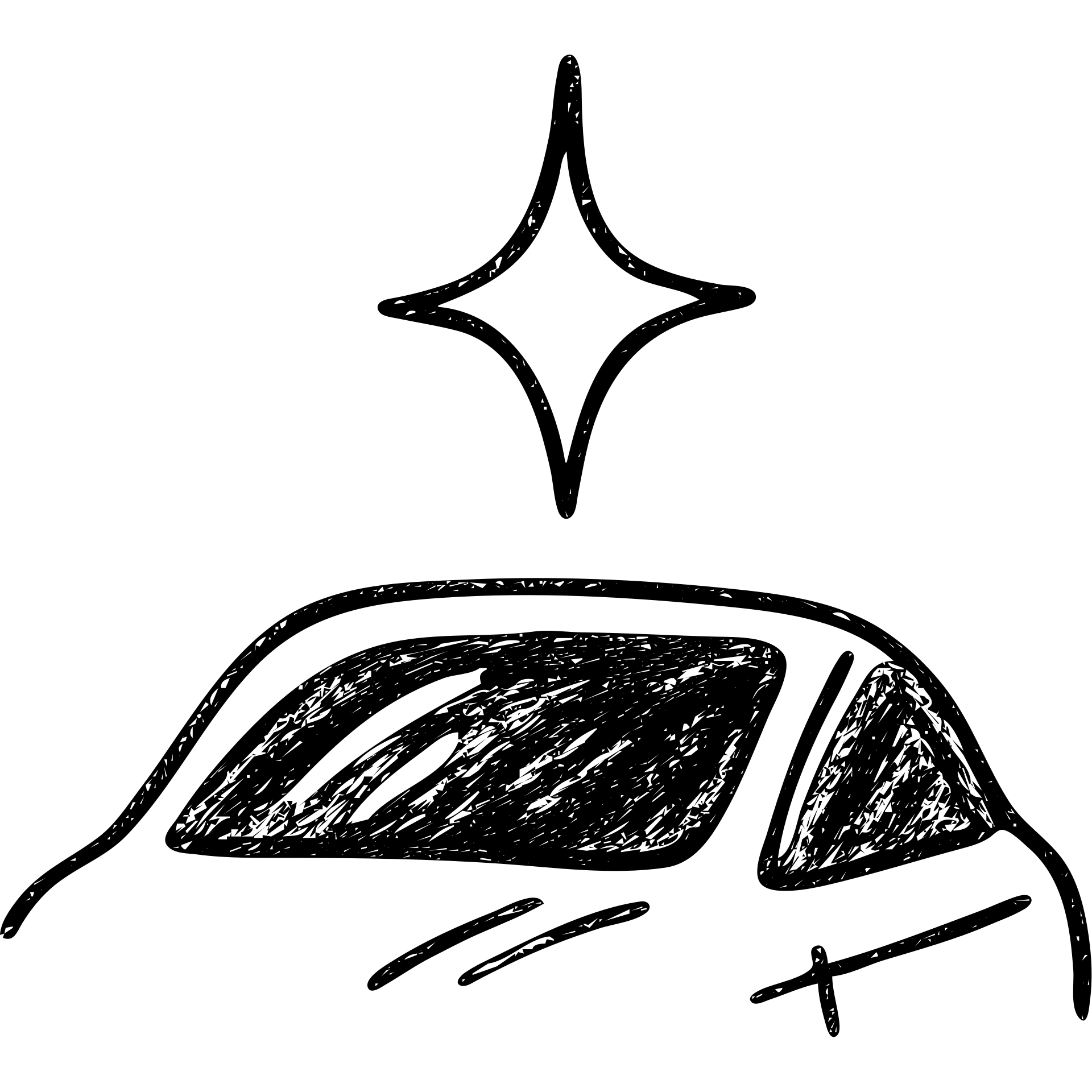 hand-drawn outlined icon of a small bright star on a glossy black vehicle surface, subtle reflections, clean and modern emoji