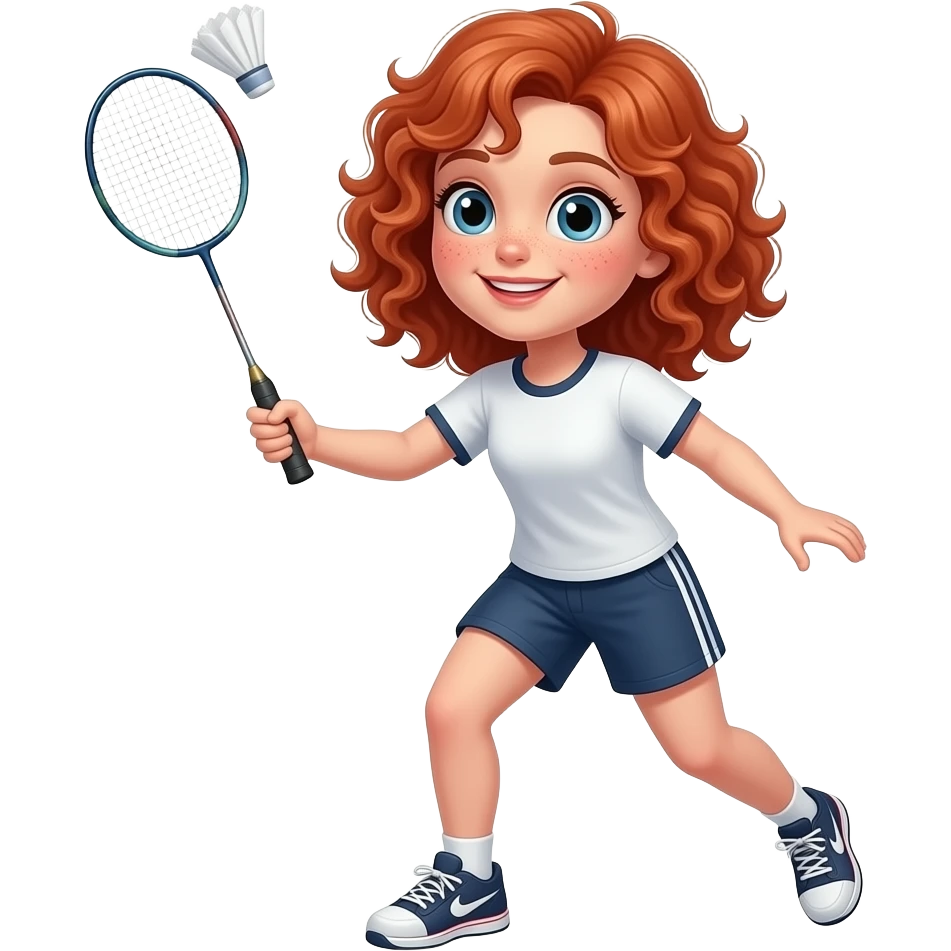 Fille rousse bouclés tâches de rousseur badminton emoji