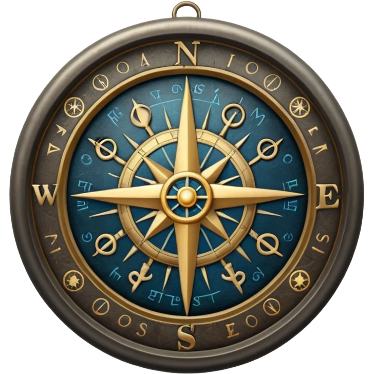 Mystical compass with arcane symbols, dark metallic iOS-style emoji emoji
