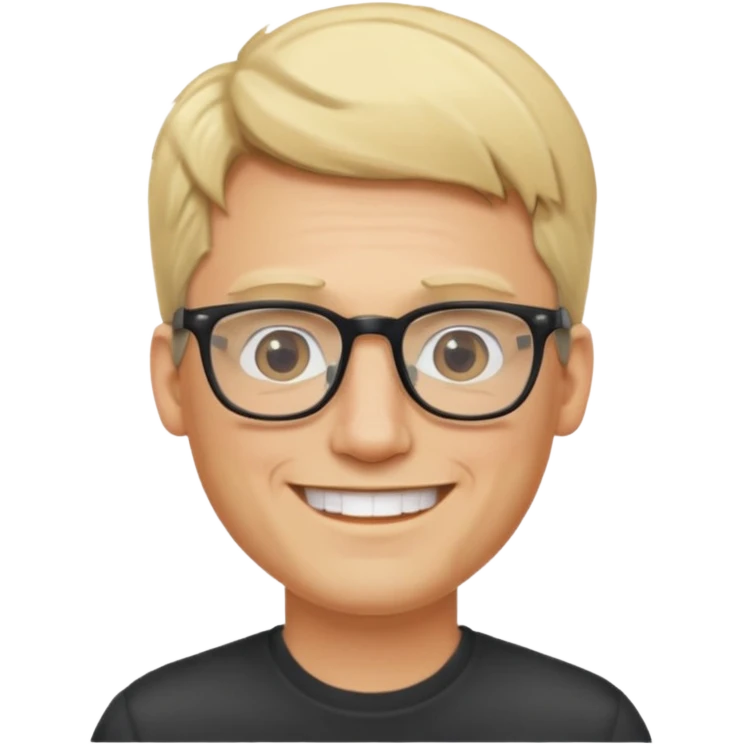 blond man wearing  earrings, wearing glassess, with no beard emoji