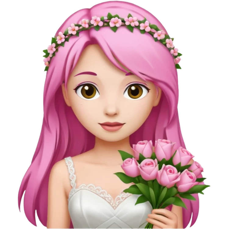 pink haired bride with bouqet emoji