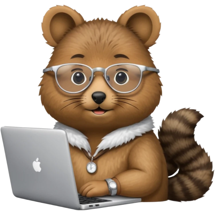 Quokka with silver-rimmed glasses working on a laptop emoji