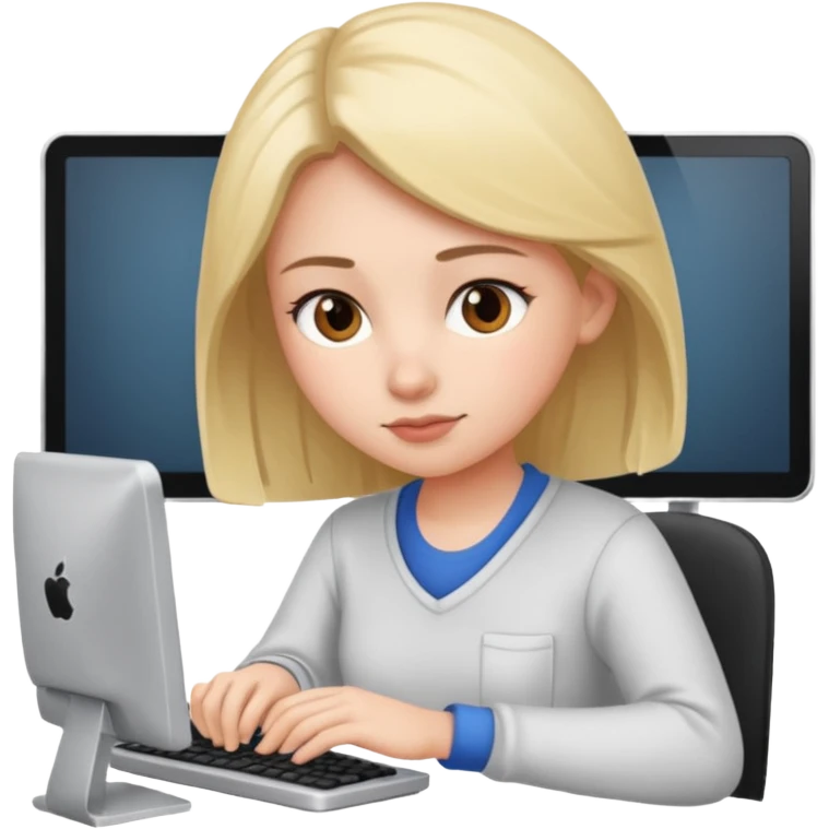 female student working on a computer. emoji