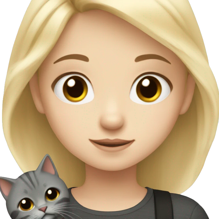 Little blonde girl holding gray and black cat ￼ emoji