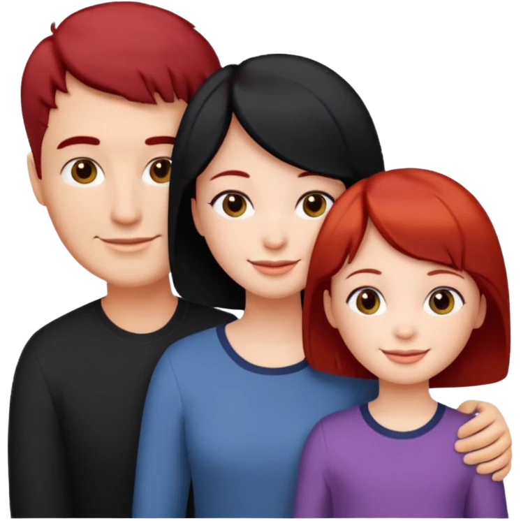 a family of three, all three white: the mother with short red hair, the father with black hair, and the daughter with black hair girl emoji