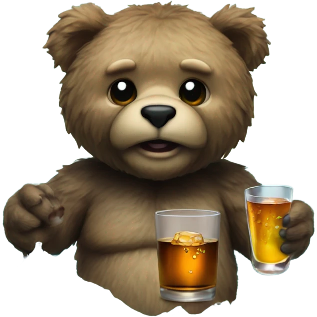 gruff teddy bear holding a shot glass of liquor in the ocean emoji