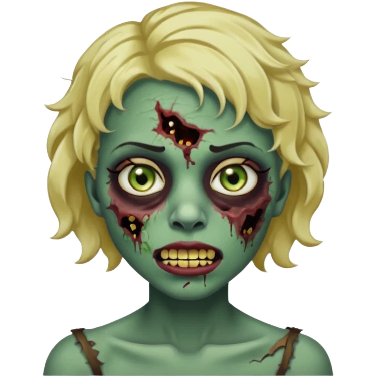 Quero um zumbi com a pele negra,com machucados no rosto (poucos) com dentes de ouro,com cabelos curtos ondulado, com rosto feminino  emoji