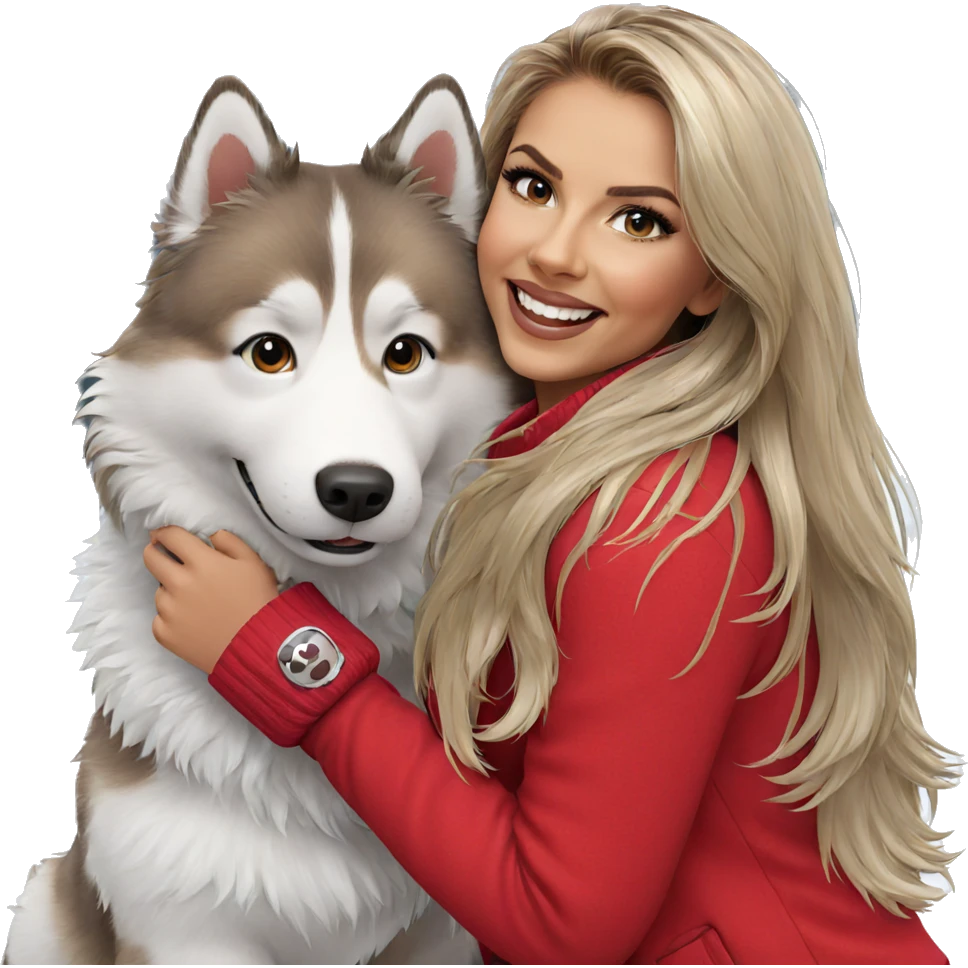 smiling girl with fluffy dog emoji