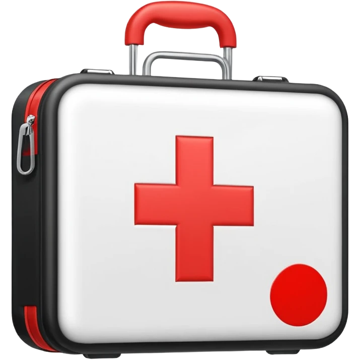 Minimalistic flat vector icon, iOS style, thin black contour on white background. A medical kit with a cross symbol. emoji