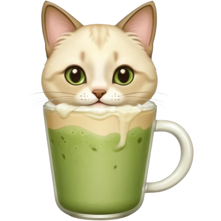 Happy Siamese Cat holding in its paws an iced matcha latte emoji