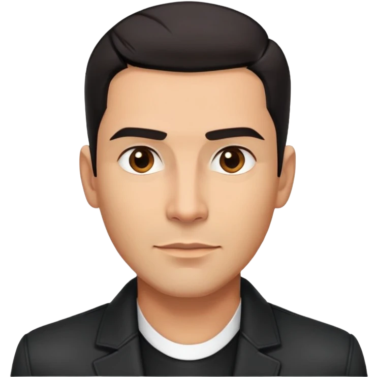 Attractive Hispanic TV host in his early 40s with light brown skin, short straight black hair slicked back with fade on sides, square handsome face with strong jawline, friendly approachable expression, wearing black jacket with white buttoned shirt underneath emoji