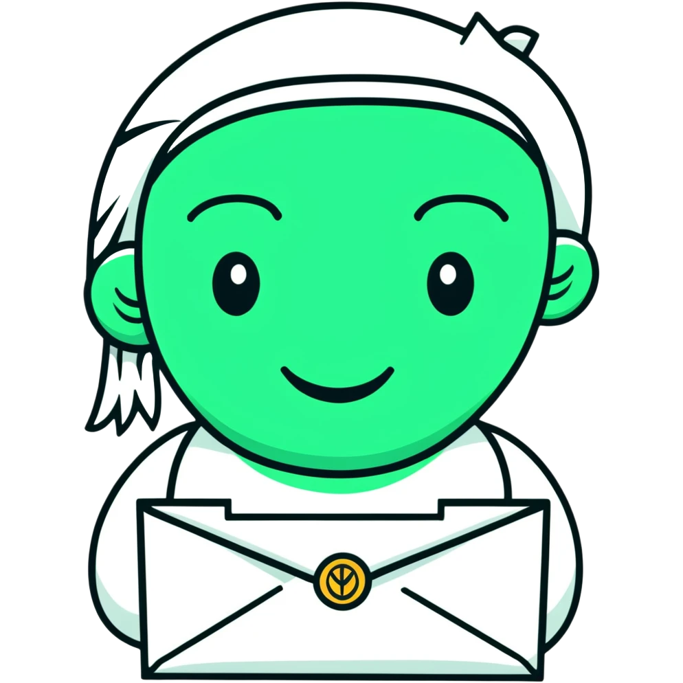 Maya hieroglyphic smile face - receiving a letter, perfect geometric lines, ONLY white and deep green colors, no other colors, flat design, clear messaging symbolism emoji