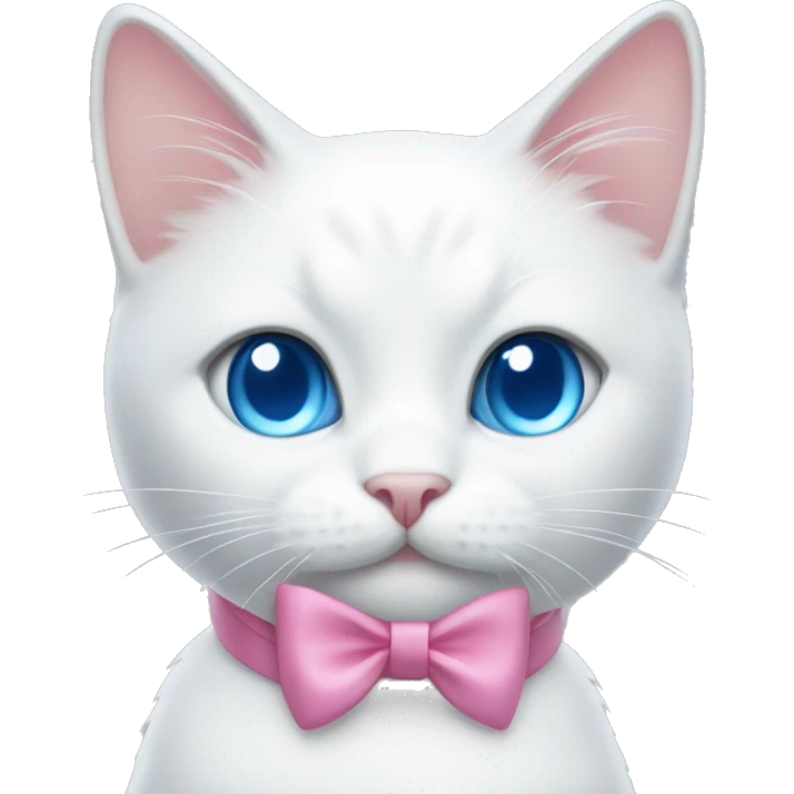 white cat with a pink bow and blue eyes emoji