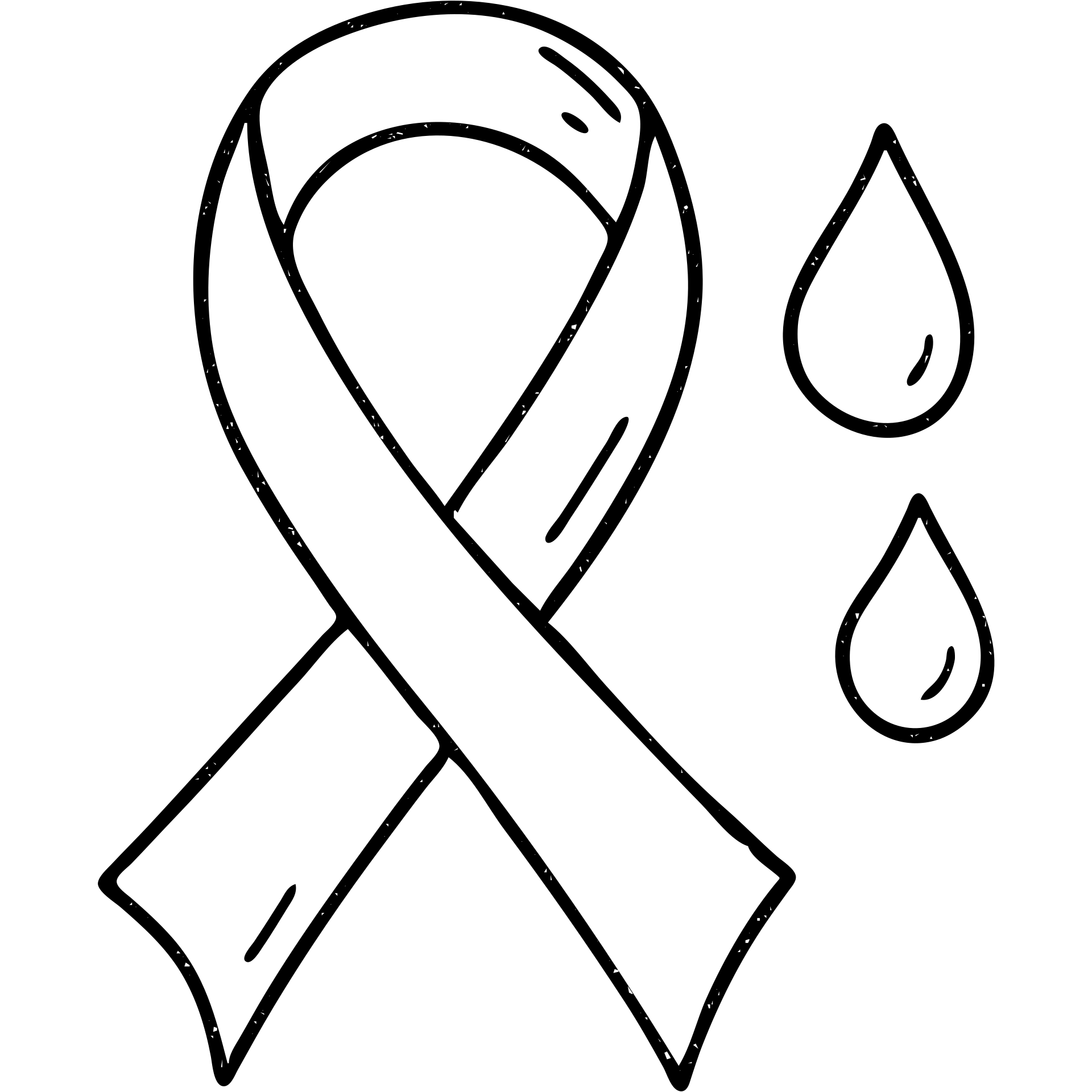 hand-drawn outline of a pink ribbon with blood drops emoji