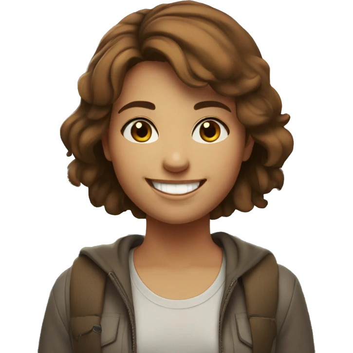 brown haired girl outdoors portrait with smile  emoji
