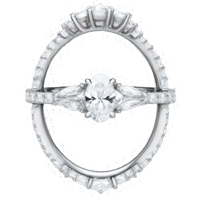Oval center engagement ring with Marquise band in a white gold setting emoji
