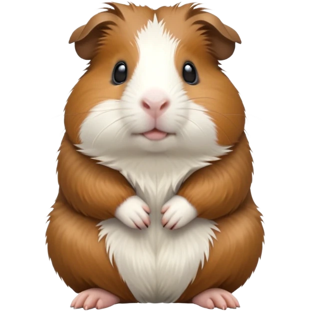 cinematic-[guinea pig]-realistic-full-body-sitting-emoji,-tiny-paws-tucked-close,-head-tilted-dramatically,-fluffy-[brown and white]-fur,-simplified-yet-realistic-focused-features,-highly-detailed,-glowing-with-an-almost-sarcastic-glow emoji