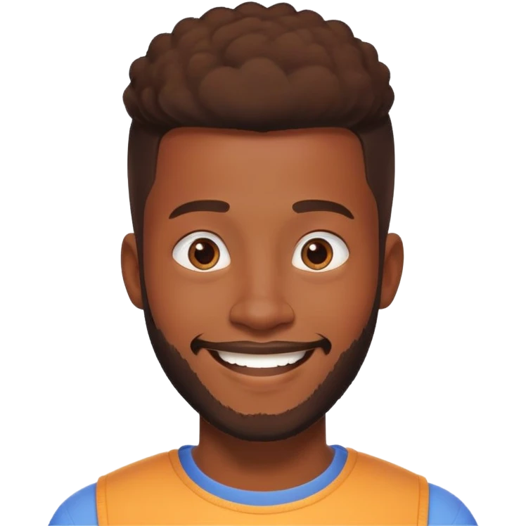 African yound man in his late 20s with a  bright smile with a short boxed beards in Pixar style emoji