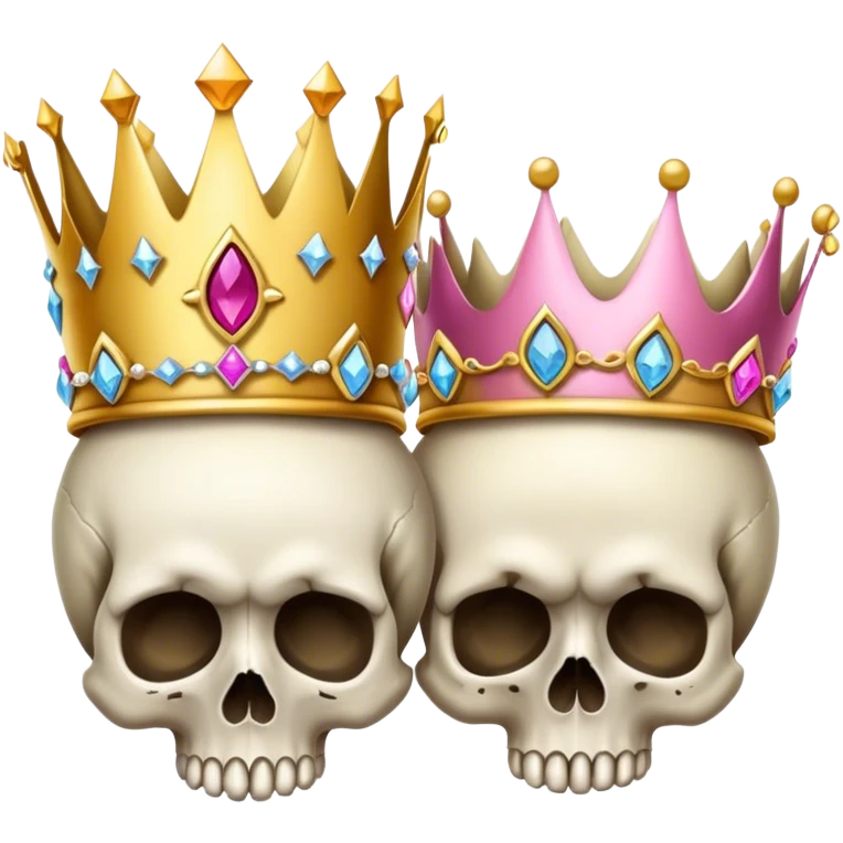 Three skulls wearing princess crowns emoji