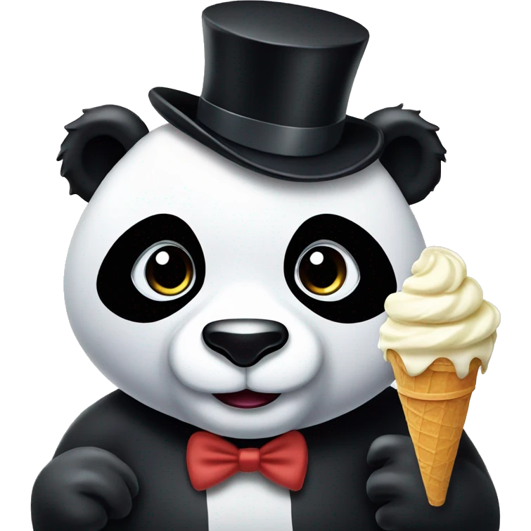 Panda eating ice cream with a top hat and eyelashes emoji