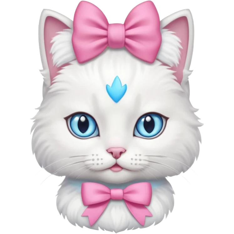 White fluffy princess cat with blue eyes and a pink bow emoji