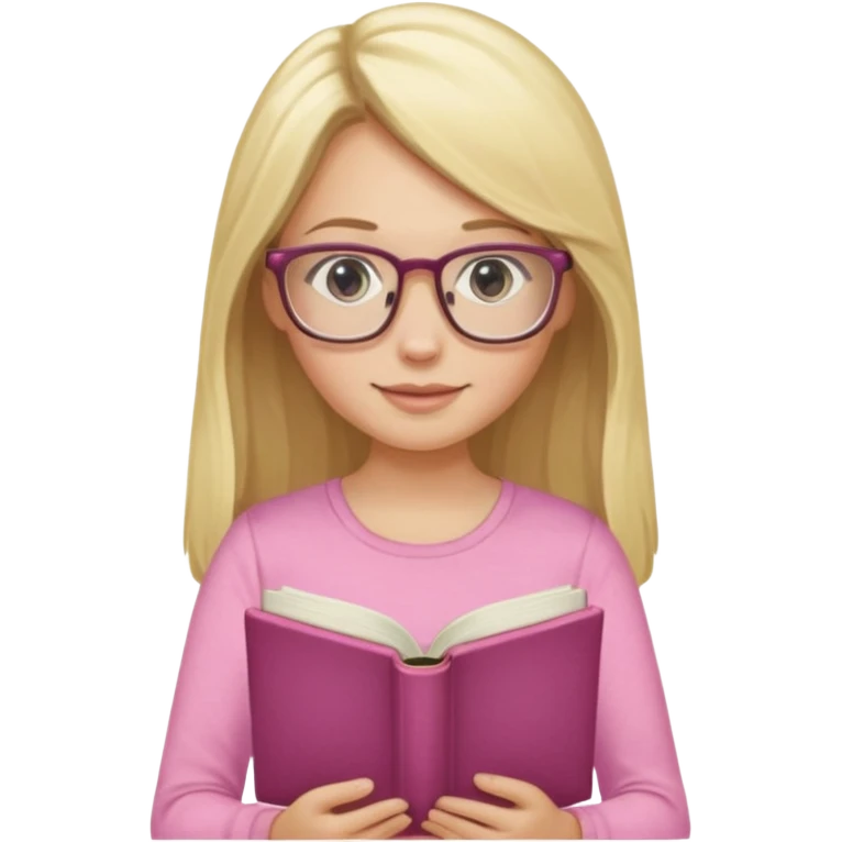long hair blonde girl pink top with glasses reading emoji