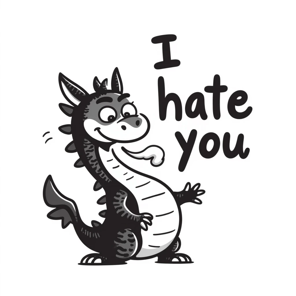 Angry dragon with the text "I hate you" emoji