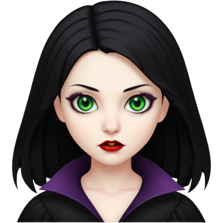 vampire goth girl with black hair and green eyes emoji