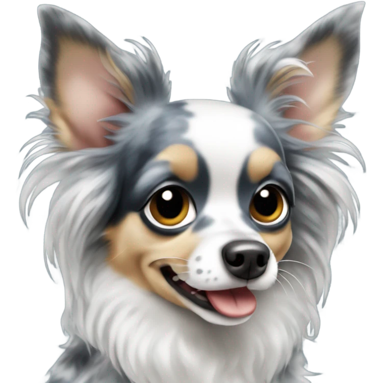Blue merle chihuahua long hair with spotted face over bite emoji