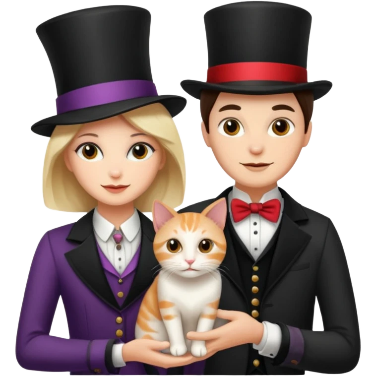 magician couple and their pet cat emoji